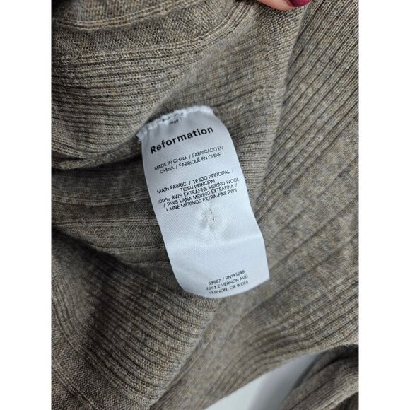 Reformation Hermia Polo Sweater Top Womens M Beige Pullover Rib Knit Merino Wool - Picture 6 of 7
